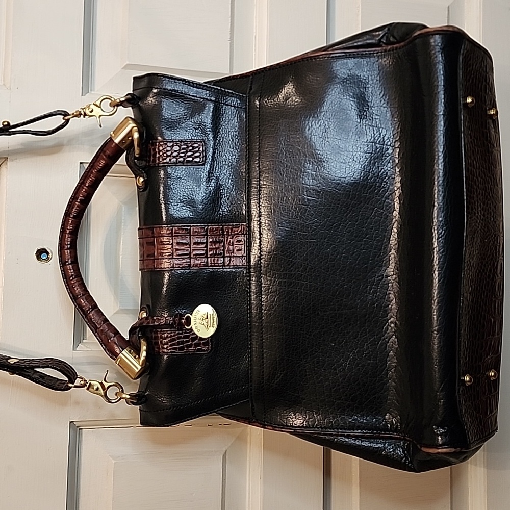 BRAHMIN VINTAGE Classic Black Leather Top-Handle Satchel Bag /Purse. - Picture 4 of 16